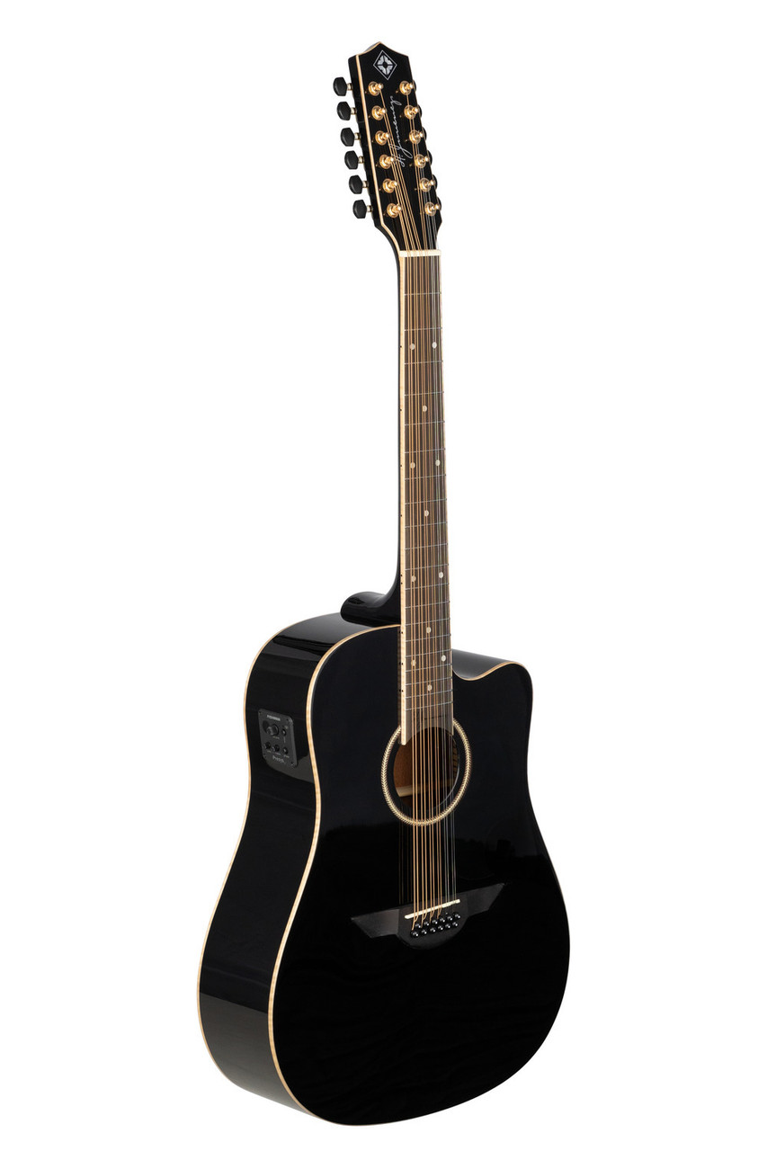 H. Jimenez Glossy Guitarra Doble 12-String Cutaway Electric - Glossy Black w/ Hardwood Case (LGD1-CEBK) | Musician Madness