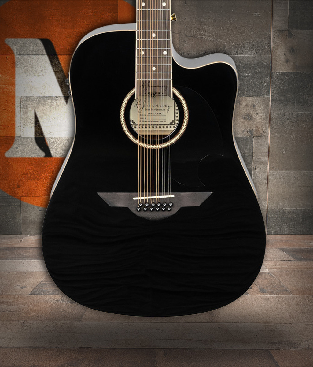 H. Jimenez Glossy Guitarra Doble 12-String Cutaway Electric - Glossy Black w/ Hardwood Case (LGD1-CEBK) | Musician Madness