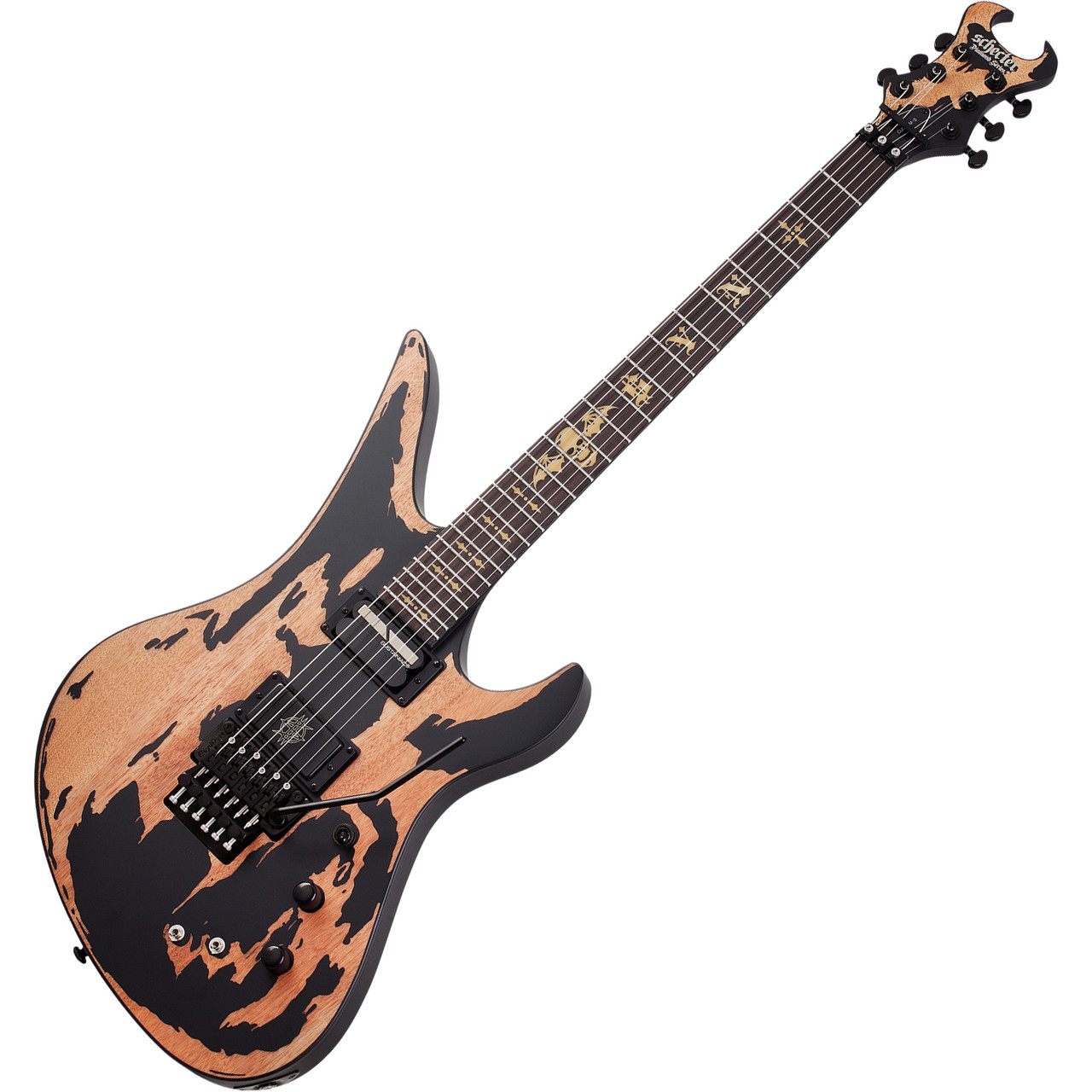 Schecter Synyster Custom-S Distressed Electric Guitar - Distressed Satin Black (1749) | Musician Madness