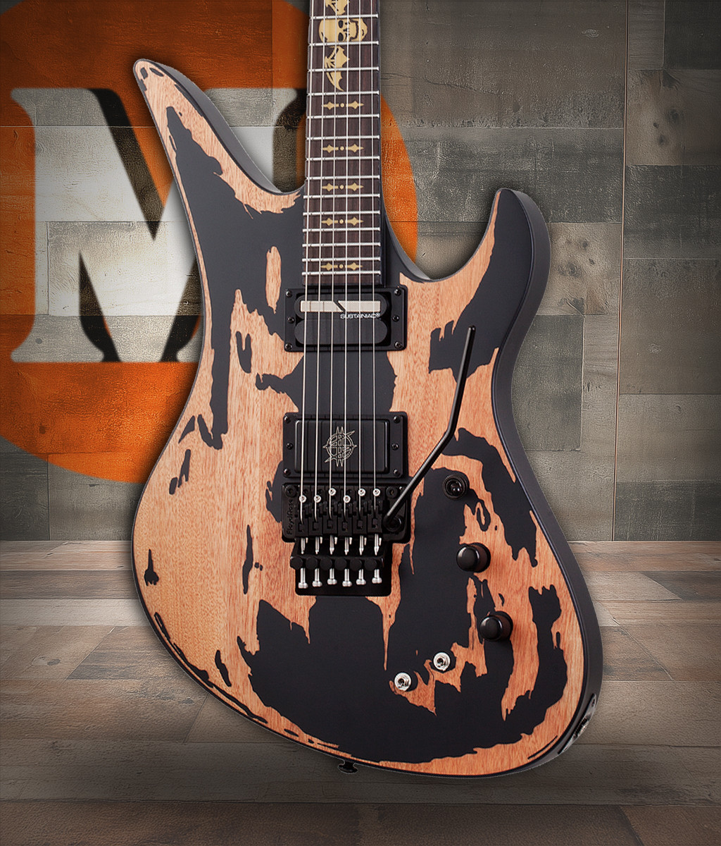 Shop the Schecter Synyster Custom-S Distressed Electric Guitar in Distressed Satin Black (1749) at Musician Madness. Signature style, aggressive tone, and road-worn vibe.