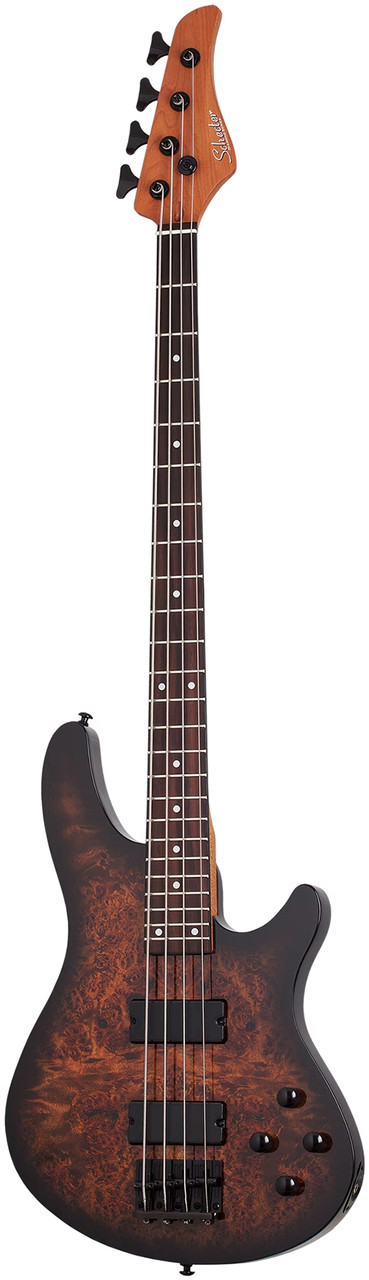 Shop the Schecter C-4 Standard Electric Bass in Tobacco Burl (3970) at Musician Madness. Modern tone, sleek feel, and striking burl finish.