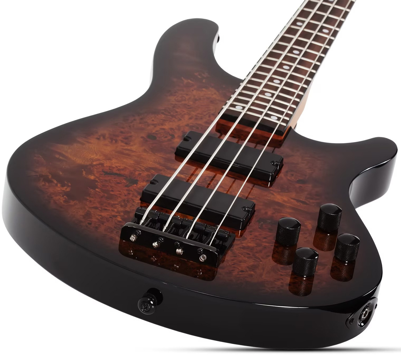 Shop the Schecter C-4 Standard Electric Bass in Tobacco Burl (3970) at Musician Madness. Modern tone, sleek feel, and striking burl finish.