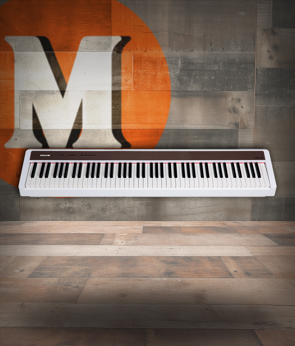 Shop the NUX NPK-10 Portable Digital Piano with Dual-Mode Bluetooth in White (NPK10WH) at Musician Madness. Sleek design, modern connectivity, and expressive sound.