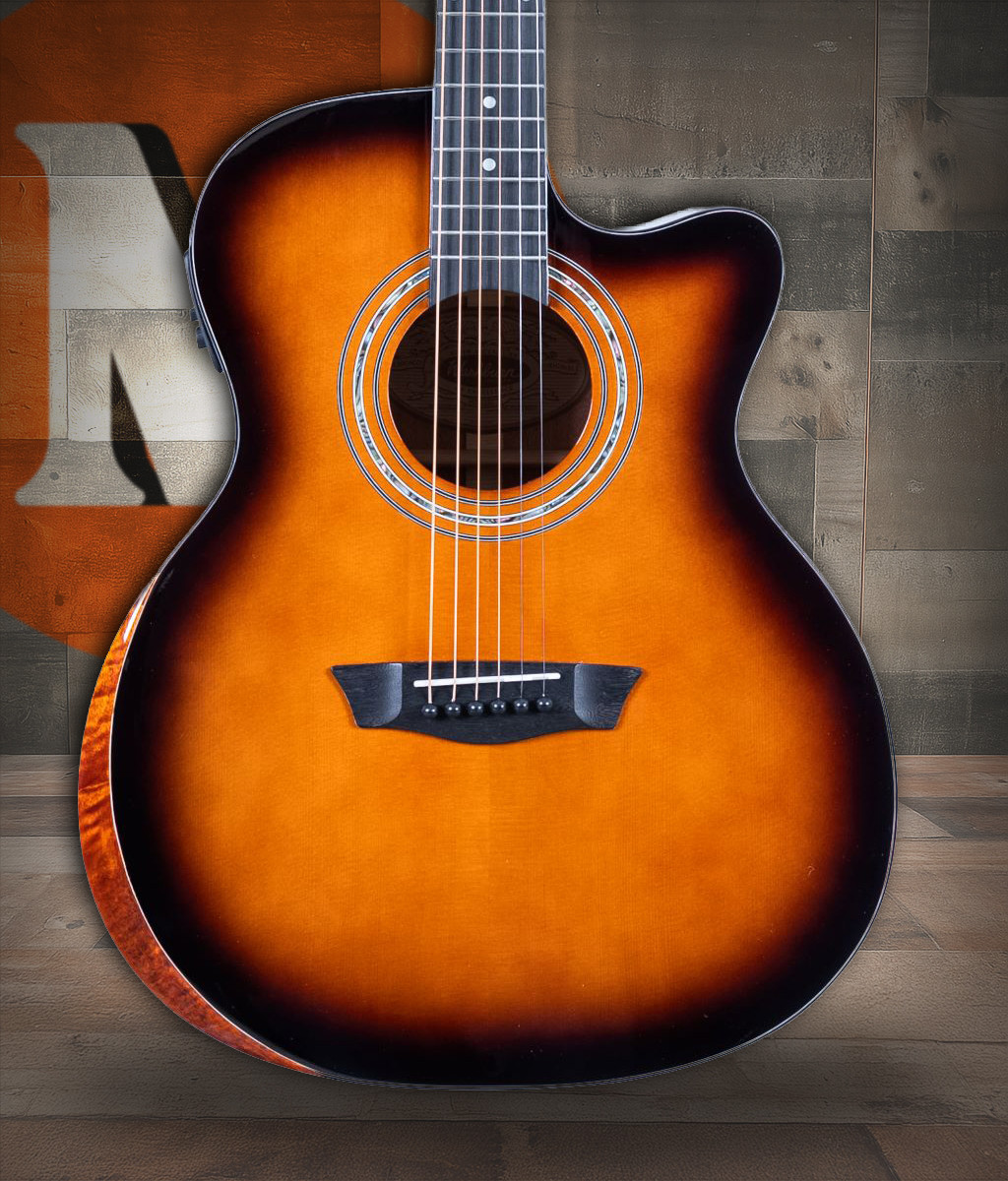 Shop the Washburn WCG10CE Comfort Series Grand Auditorium Cutaway Acoustic Electric Guitar in Desert Sunset (WCG10CE-U) at Musician Madness. Comfortable body shape, rich tone, and stage-ready electronics.