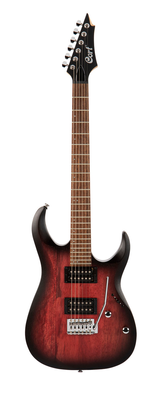 Cort X100 X Series Double Cutaway Electric Guitar - Open Pore Black Cherry Burst (X100OPBB-U) | Musician Madness