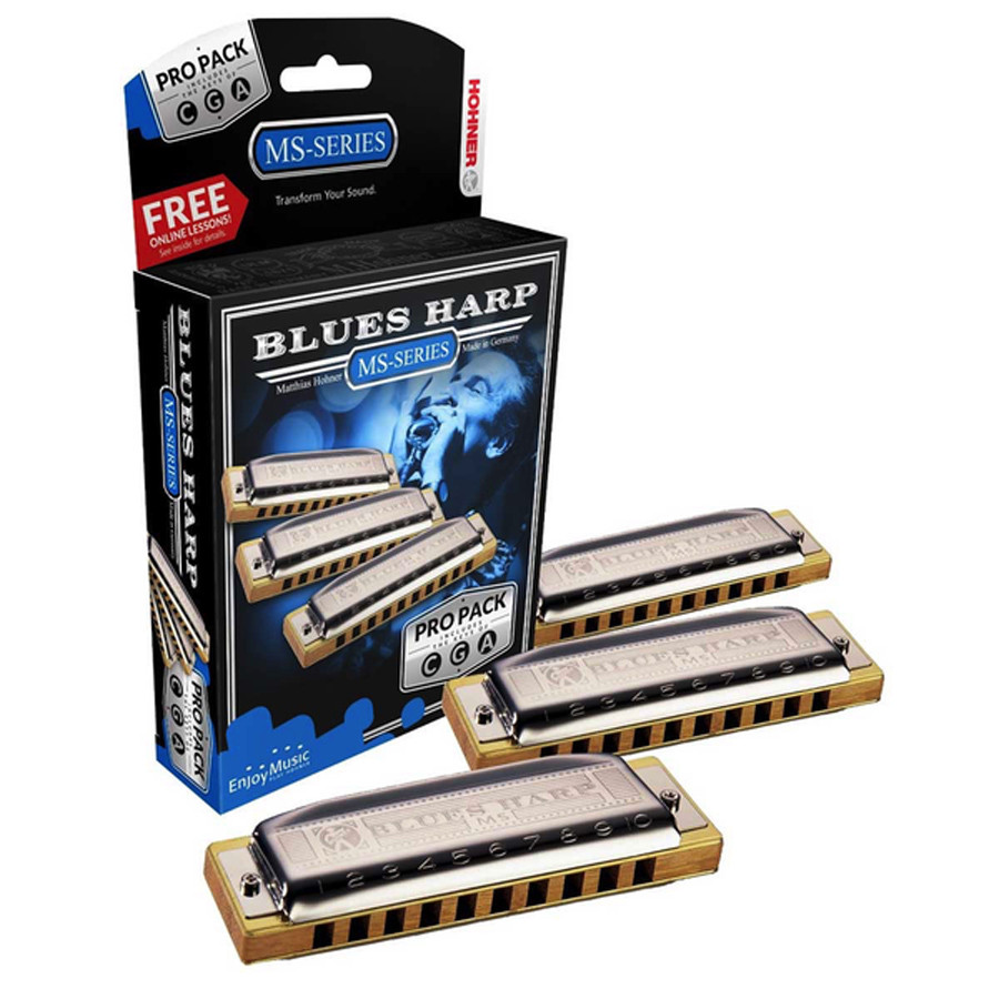 Shop the Hohner Blues Harp 3-Pack Harmonica Set in keys C, G, and A (BLHRP-3PK) at Musician Madness. Classic blues tone with rugged construction.