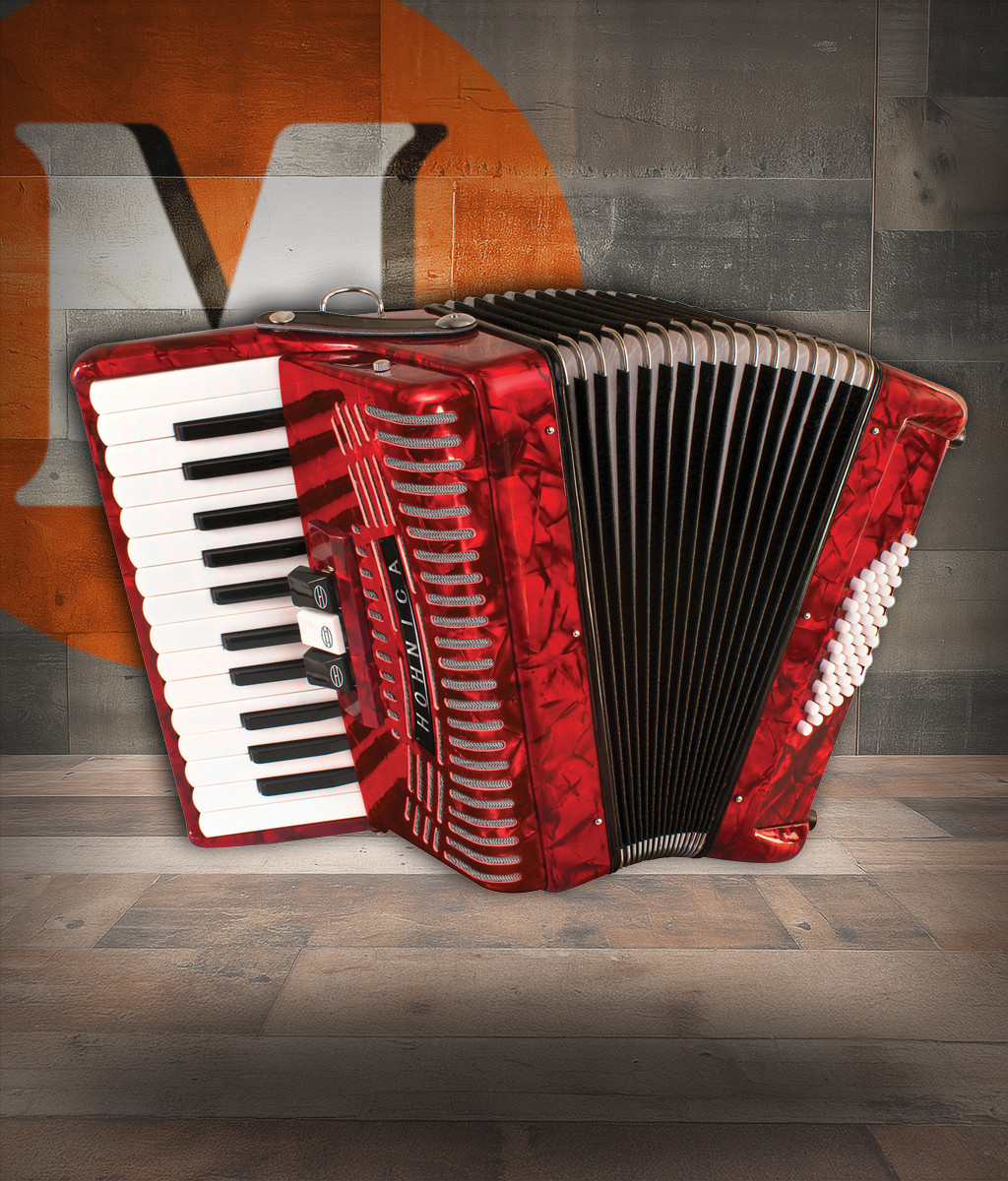 Shop the Hohnica 48-Bass Entry-Level Piano Accordion in Pearl Red (1304-RED) at Musician Madness. Beginner-friendly, lightweight, and great value.