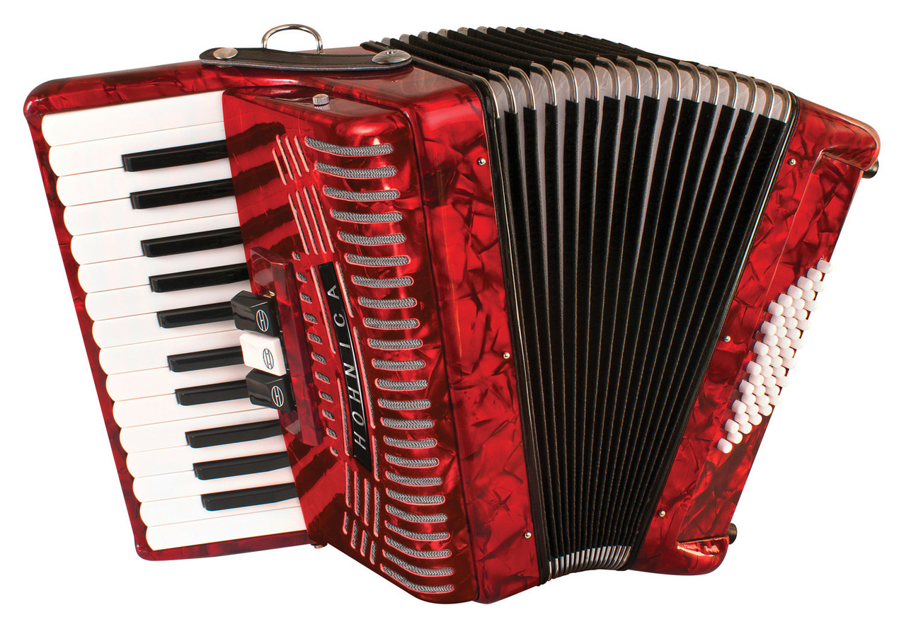 Shop the Hohnica 48-Bass Entry-Level Piano Accordion in Pearl Red (1304-RED) at Musician Madness. Beginner-friendly, lightweight, and great value.