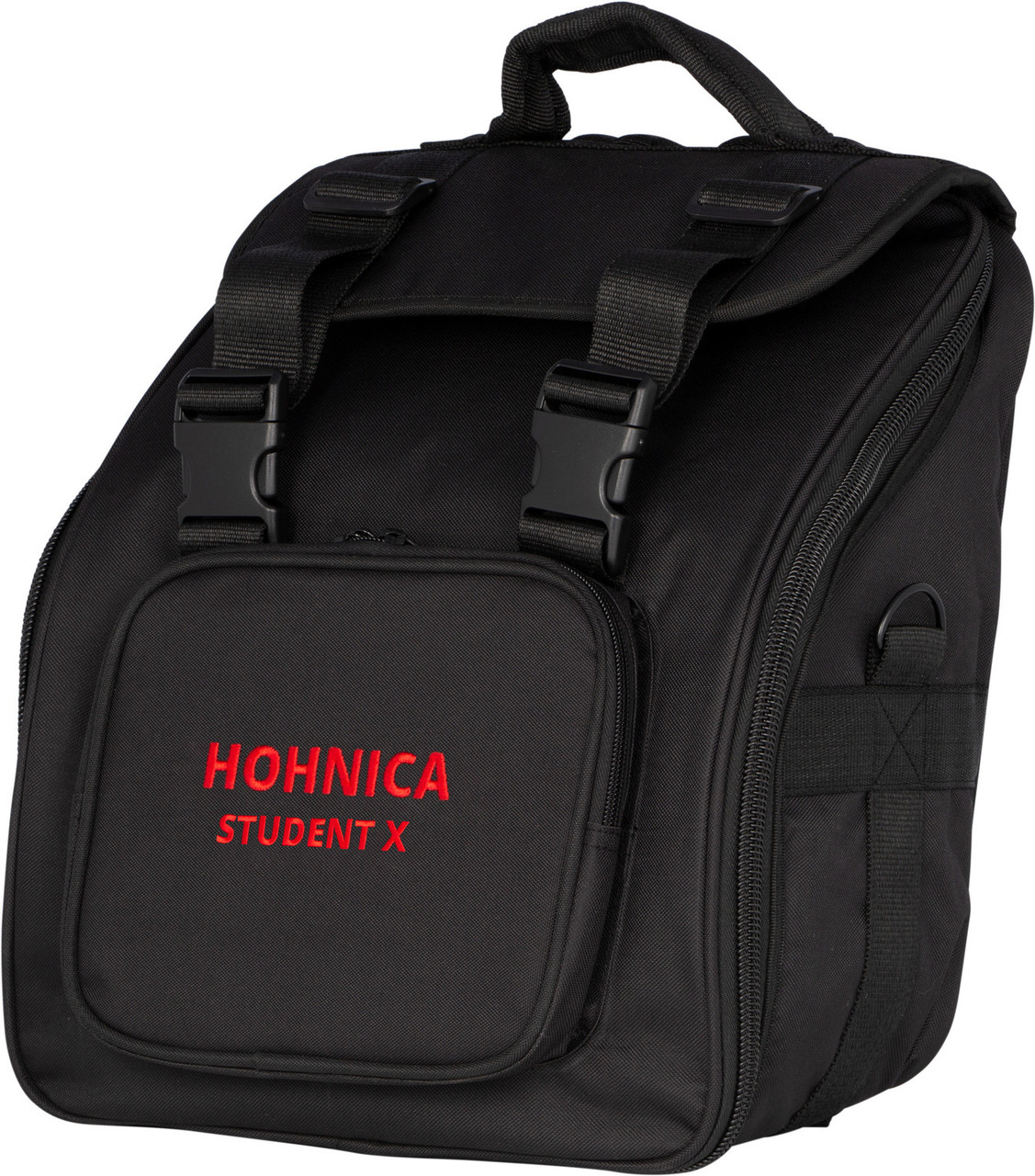The Hohnica 8 Bass Student X piano accordion in black (STUX) is a great choice for beginners and students. Lightweight, easy to play, available at Musician Madness.