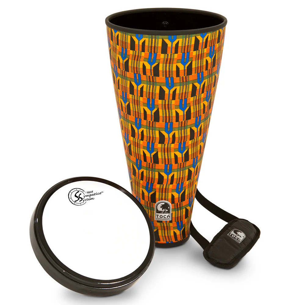 Toca Sympatico Nesting Ashiko Set of 3, 12" Head, Pretuned Fiber - Kente Cloth (TSSNA-3PCK-FP) | Musician Madness
