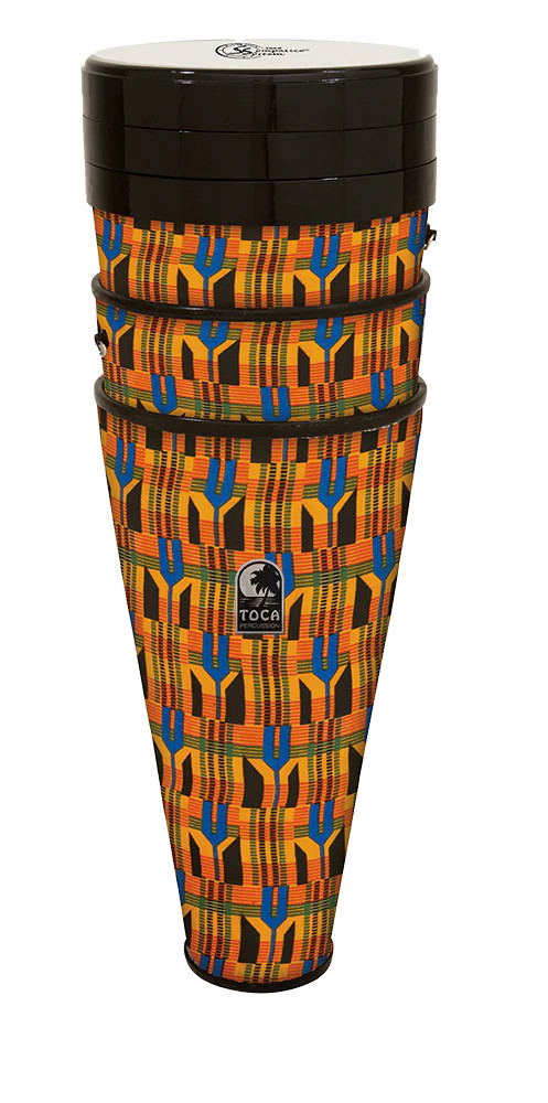 Toca Sympatico Nesting Ashiko Set of 3, 12" Head, Pretuned Fiber - Kente Cloth (TSSNA-3PCK-FP) | Musician Madness
