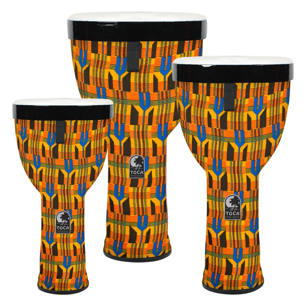 Toca Sympatico Nesting Djembe Set of 3, 8"/10"/12", Pretuned Fiber - Kente Cloth (TSSND-3PCK-FP)
