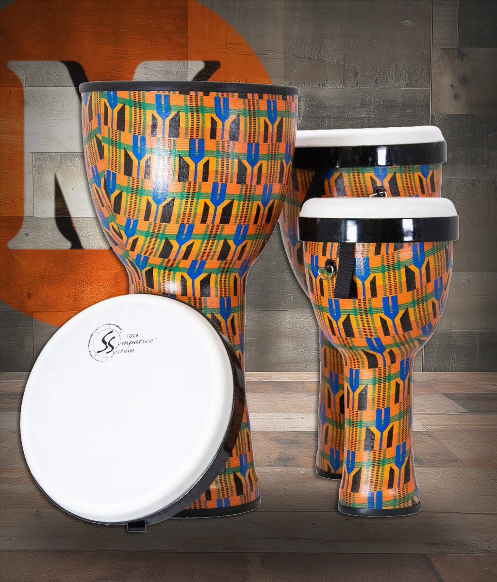 Toca Sympatico Nesting Djembe Set of 3, 8"/10"/12", Tunable Fiber - Kente Cloth (TSSND-3PCK-FT)