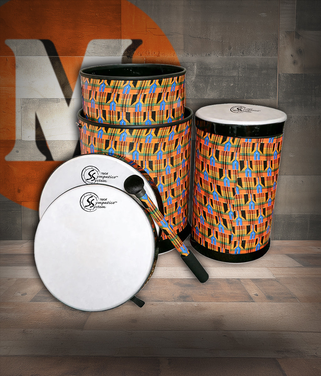 Toca Sympatico Nesting Djun-Djun Set of 3, 12"/14"/16", Pretuned Fiber with Dot - Kente Cloth (TSSNDD-3PCK-FDP)