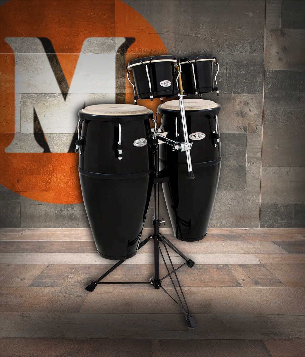 Toca Synergy Fiberglass Conga and Bongo Set with Brackets - Black (2300FBK-K)
