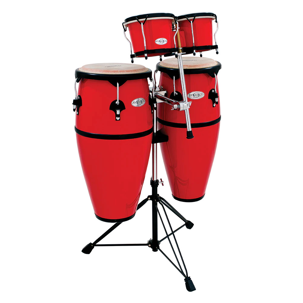 Toca Synergy Fiberglass Conga and Bongo Set with Brackets - Red (2300FRD-K)