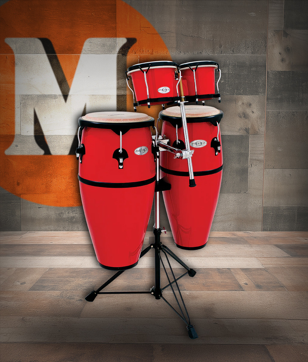 Toca Synergy Fiberglass Conga and Bongo Set with Brackets - Red (2300FRD-K) | Musician Madness