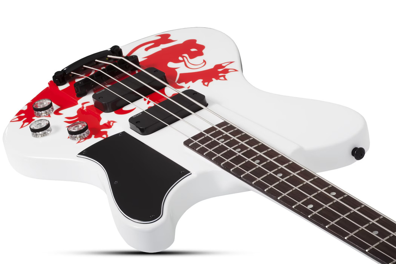 Schecter Simon Gallup Ultra Spitfire Electric Guitar - Gloss White with Red Lion graphic (2254)