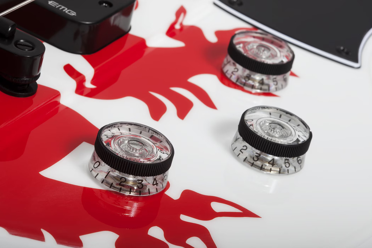 Schecter Simon Gallup Ultra Spitfire Electric Guitar - Gloss White with Red Lion graphic (2254)