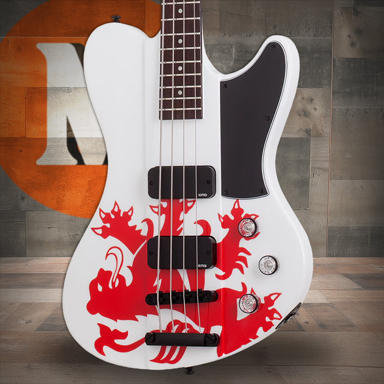 Schecter Simon Gallup Ultra Spitfire Electric Guitar - Gloss White with Red Lion graphic (2254)
