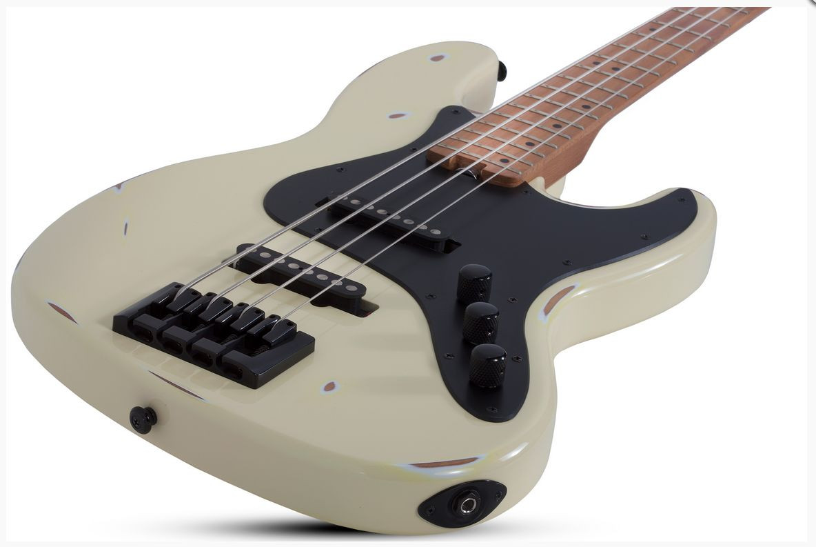 Schecter J-4 Sixx Electric Bass Guitar - Worn Ivory (355) | Musician Madness