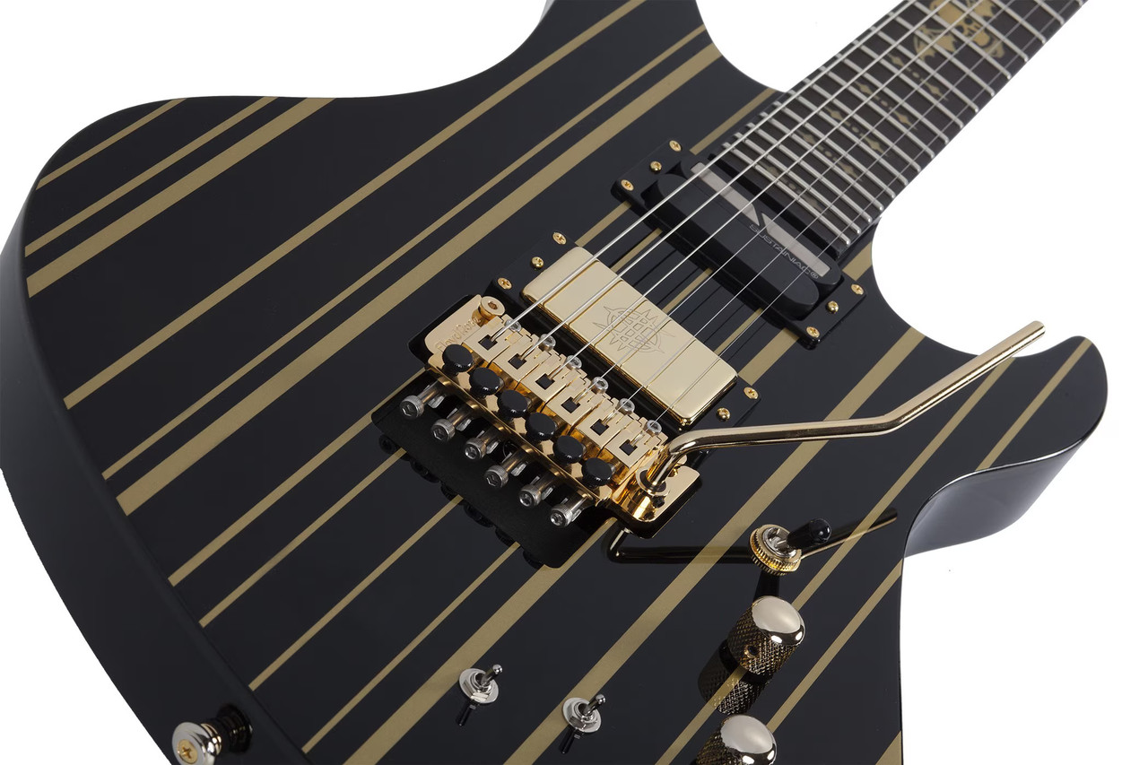 Schecter Synyster Custom-S Electric Guitar - Gloss Black with Gold Pinstripes (1742) | Musician Madness