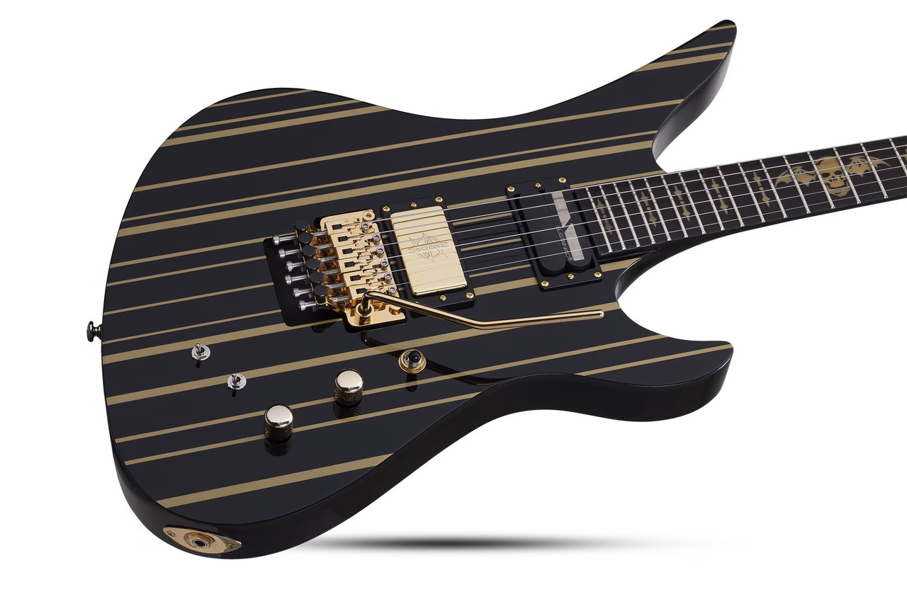 Schecter Synyster Custom-S Electric Guitar - Gloss Black with Gold Pinstripes (1742) | Musician Madness