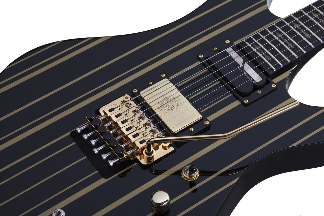 Schecter Synyster Custom-S Electric Guitar - Gloss Black with Gold Pinstripes (1742) | Musician Madness