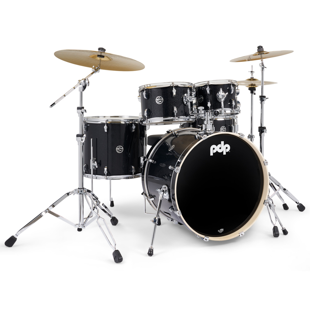 PDP Mainstage 5pc Complete Kit w/HW, Paiste Cymbals, Throne - Black Sparkle (PDMA2215KTBS) | Musician Madness