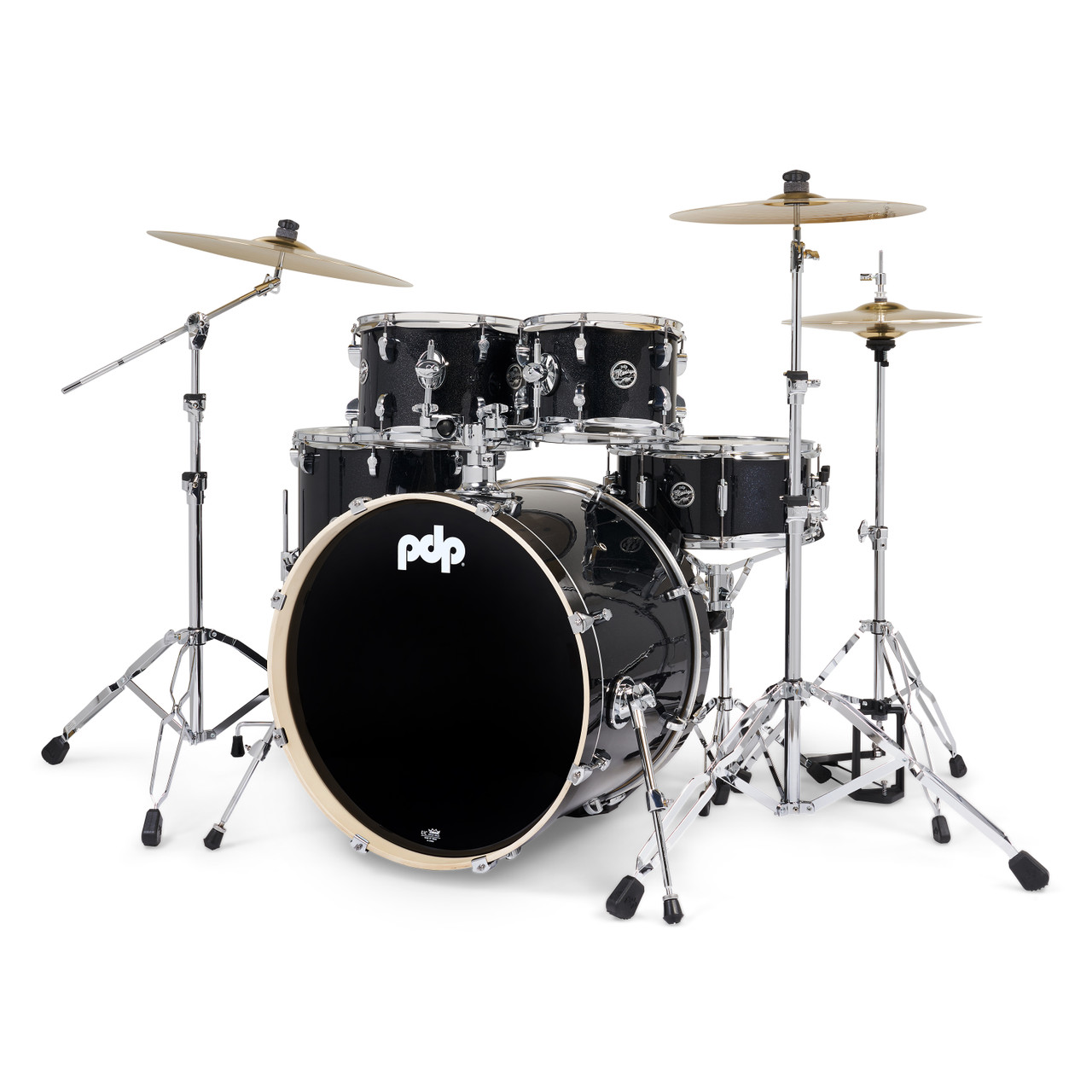PDP Mainstage 5pc Complete Kit w/HW, Paiste Cymbals, Throne - Black Sparkle (PDMA2215KTBS) | Musician Madness