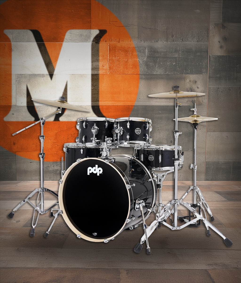 PDP Mainstage 5pc Complete Kit w/HW, Paiste Cymbals, Throne - Black Sparkle (PDMA2215KTBS)