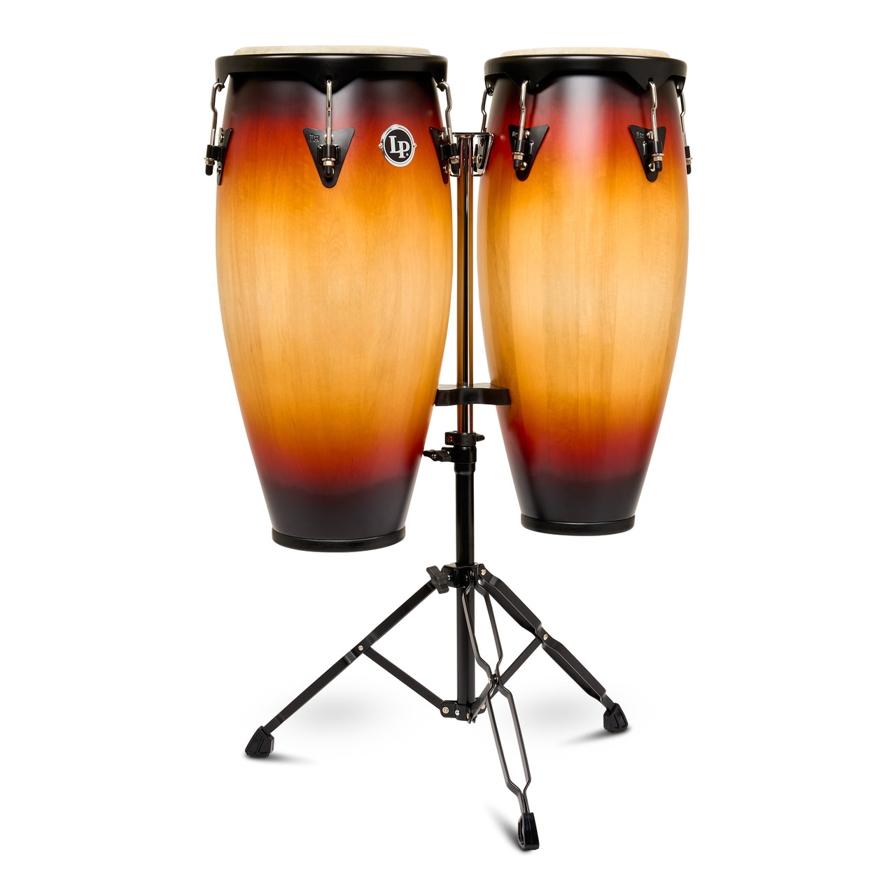 Latin Percussion City II 10-11 Conga Set Mango Vintage Sunburst Black w/Double Stand (LP646NYII-VSB) | Musician Madness