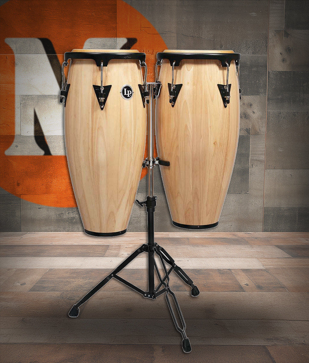 Latin Percussion LP Aspire 10 - 11" Conga Set - Oak Natural Black w/ Stand (LPA646-AW)