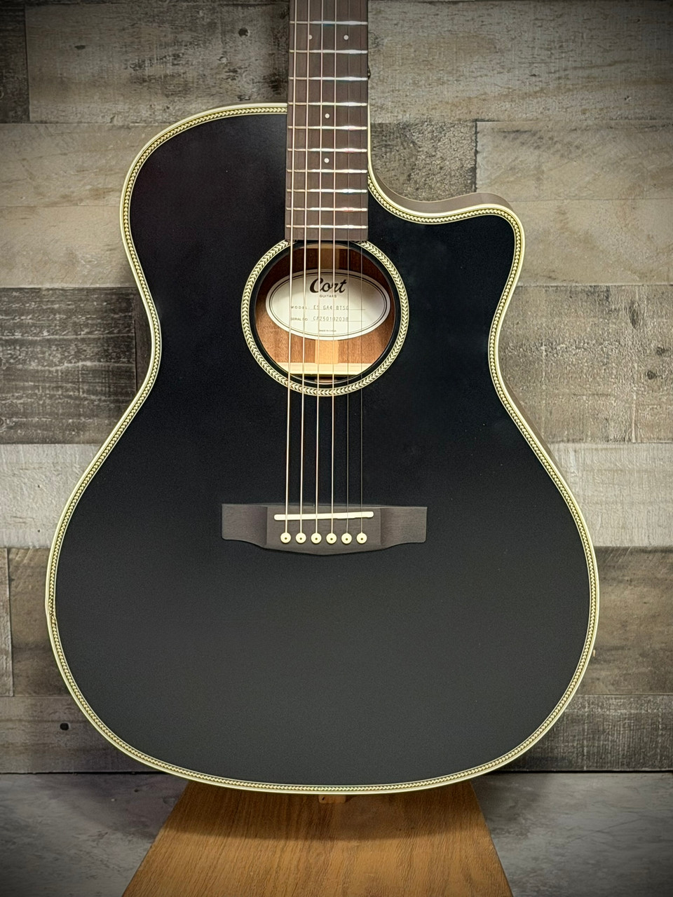 Cort GA4BTSG Essence Series ES-GA4 Auditorium Acoustic Electric Guitar - Black Top Semi Gloss (GA4BTSG-U)