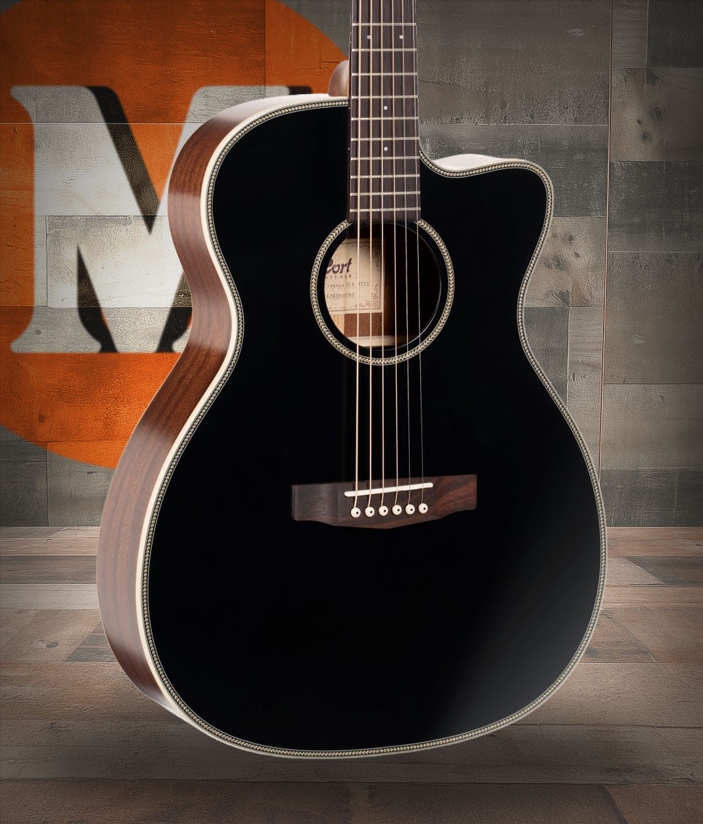 Cort OC4BTSG Essence Series ES-OC4 OM Cutaway Acoustic Electric Guitar - Black Top Semi Gloss (OC4BTSG-U)