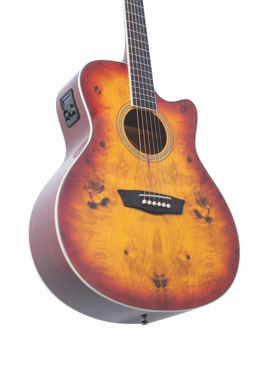 Washburn DFBACEA Deep Forest Burl Grand Auditorium Acoustic Electric Guitar - Amber Fade (DFBACEA-U)