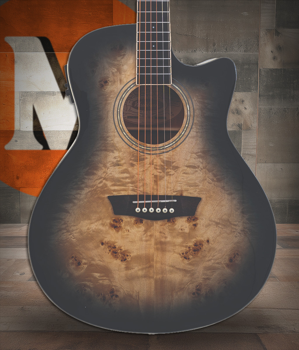 Washburn DFBACEB Deep Forest Burl Grand Auditorium Acoustic Electric Guitar - Black Fade (DFBACEB-U) | Musician Madness