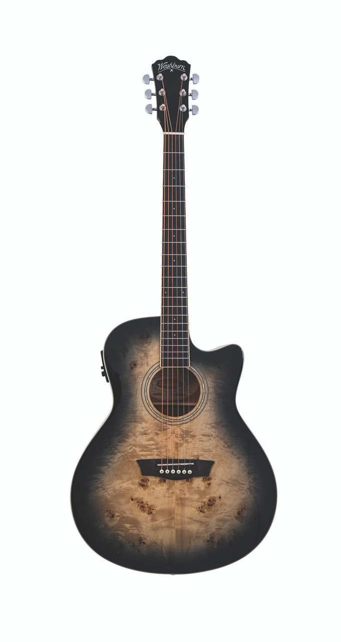 Washburn DFBACEB Deep Forest Burl Grand Auditorium Acoustic Electric Guitar - Black Fade (DFBACEB-U)