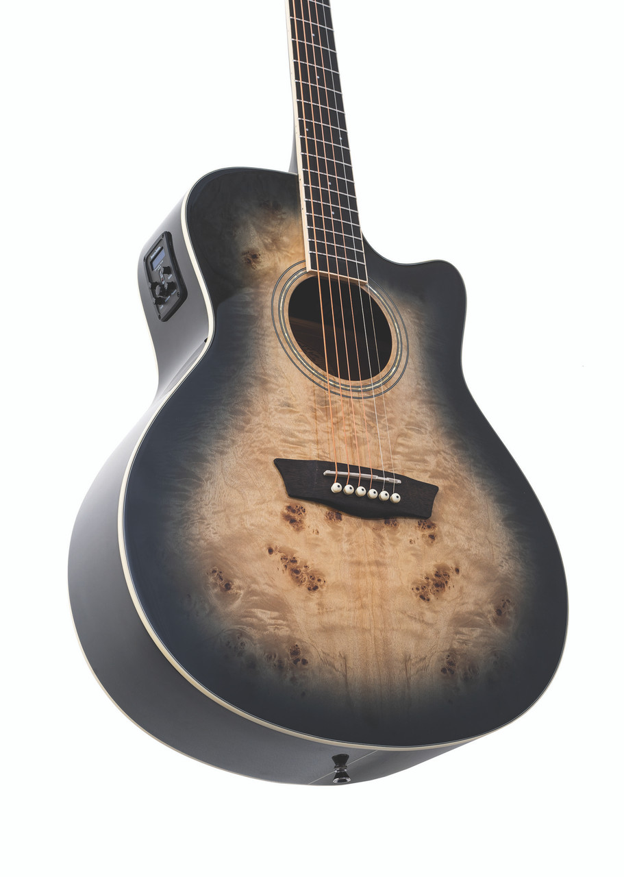 Washburn DFBACEB Deep Forest Burl Grand Auditorium Acoustic Electric Guitar - Black Fade (DFBACEB-U) | Musician Madness