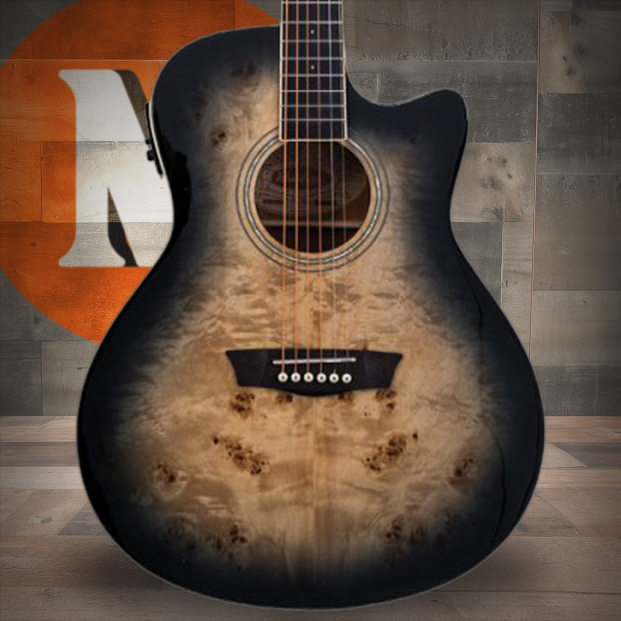 Washburn DFBACEB Deep Forest Burl Grand Auditorium Acoustic Electric Guitar - Black Fade (DFBACEB-U) | Musician Madness