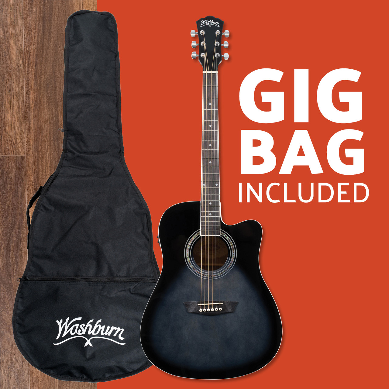 Washburn WA90CETBBPACK Learn & Play Pack Acoustic Electric Guitar Bundle - Transparent Black Burst (WA90CETBBPACK-U) | Musician Madness