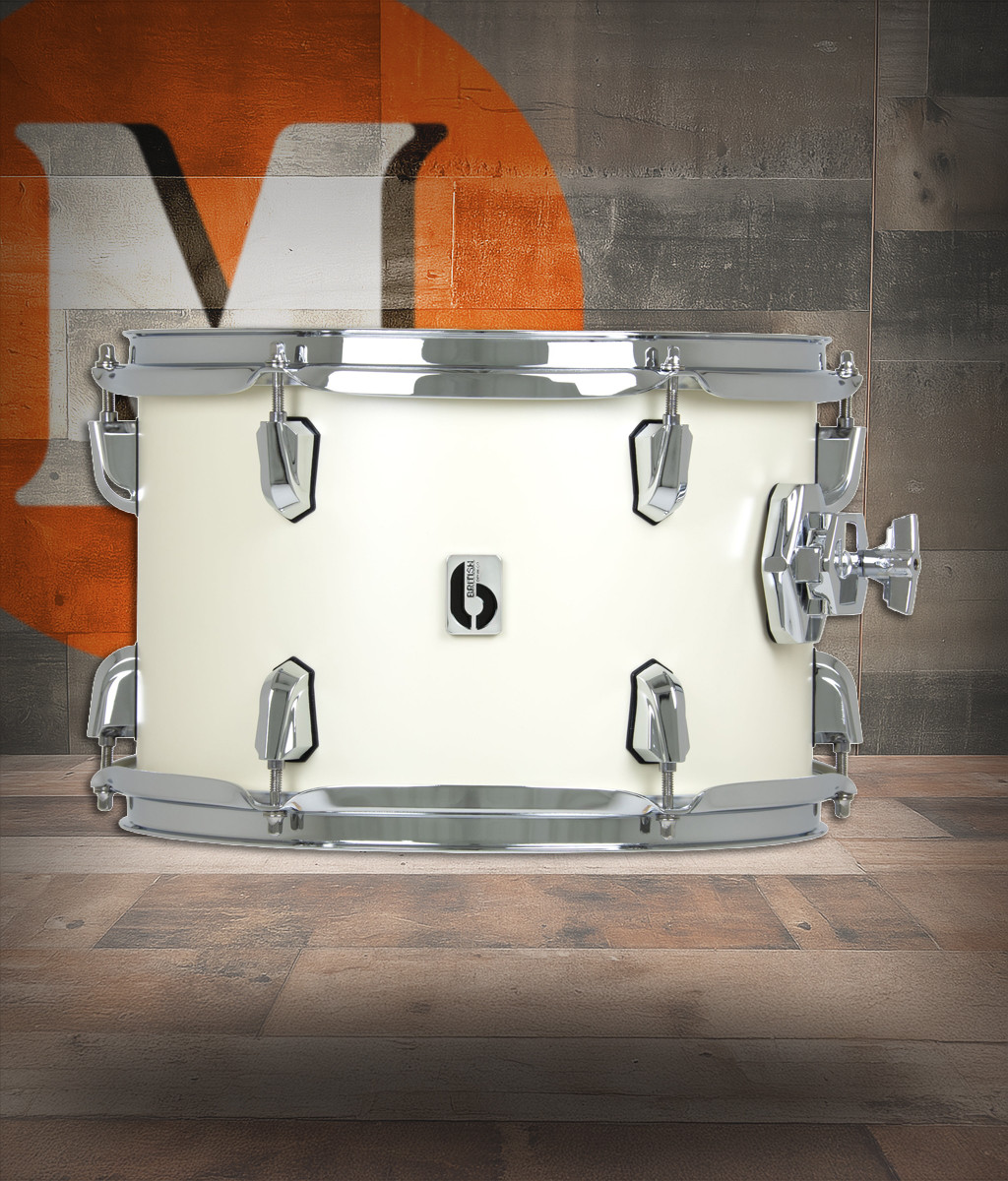 British Drum Co. ENG-10-7-RT-SEW Enigma Series Tom Satin Olde English White 10" x 7" (ENG-10-7-RT-SEW-U) | Musician Madness