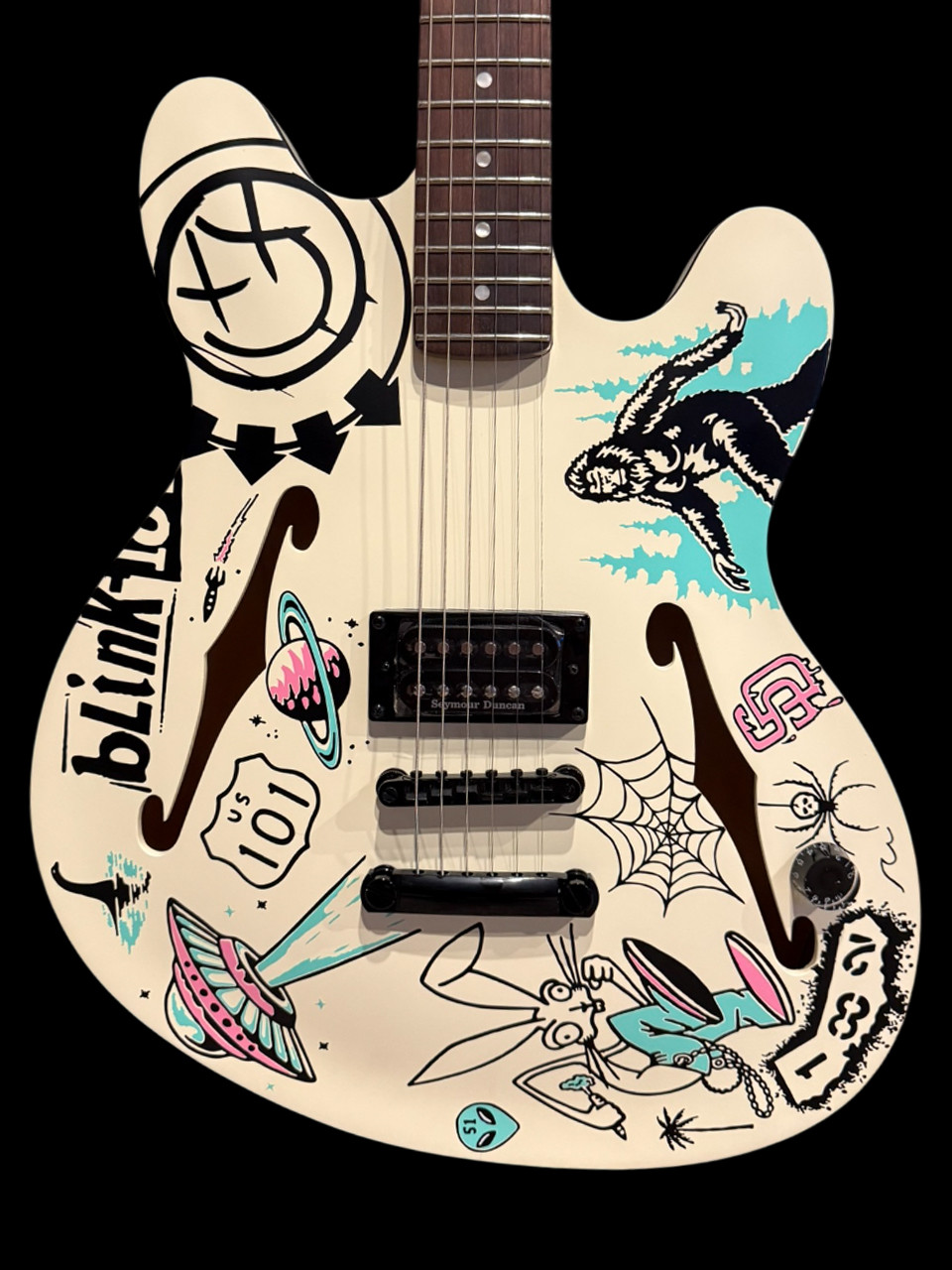 Fender Tom DeLonge Sticker Starcaster Electric Guitar - Olympic White | Musician Madness
