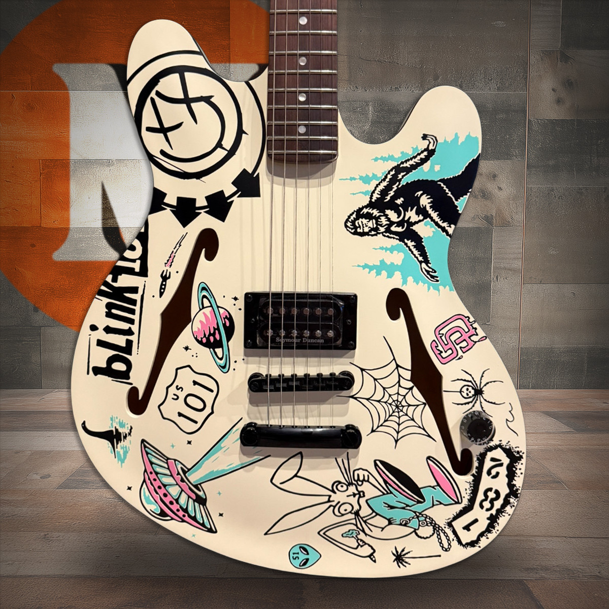 Fender Tom DeLonge Sticker Starcaster Electric Guitar - Olympic White | Musician Madness