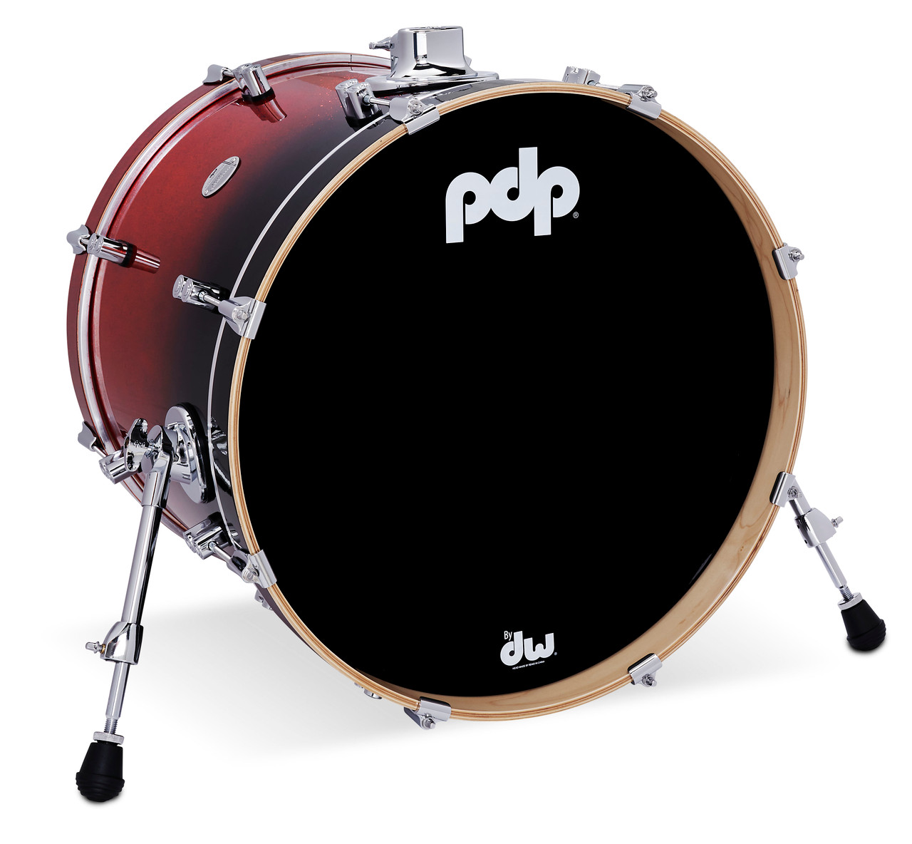 PDP Concept Series Maple Bass Drum 16x20 - Red to Black Fade w/Chrome Hardware (PDCM1620KKRB) | Musician Madness