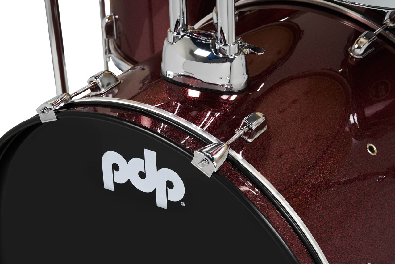 PDP Centerstage 5-Piece Drum Set w/ Hardware, Cymbals & Throne - Ruby Red Sparkle (PDCE2015KTRR)