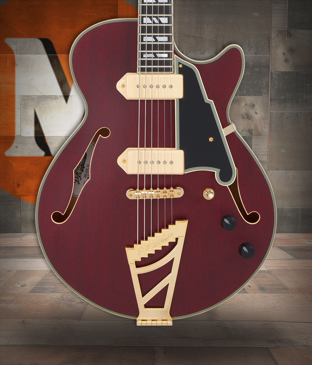 D'Angelico Deluxe Brighton Baritone - Satin Trans Wine (DADBSSSTWGS) | Musician Madness