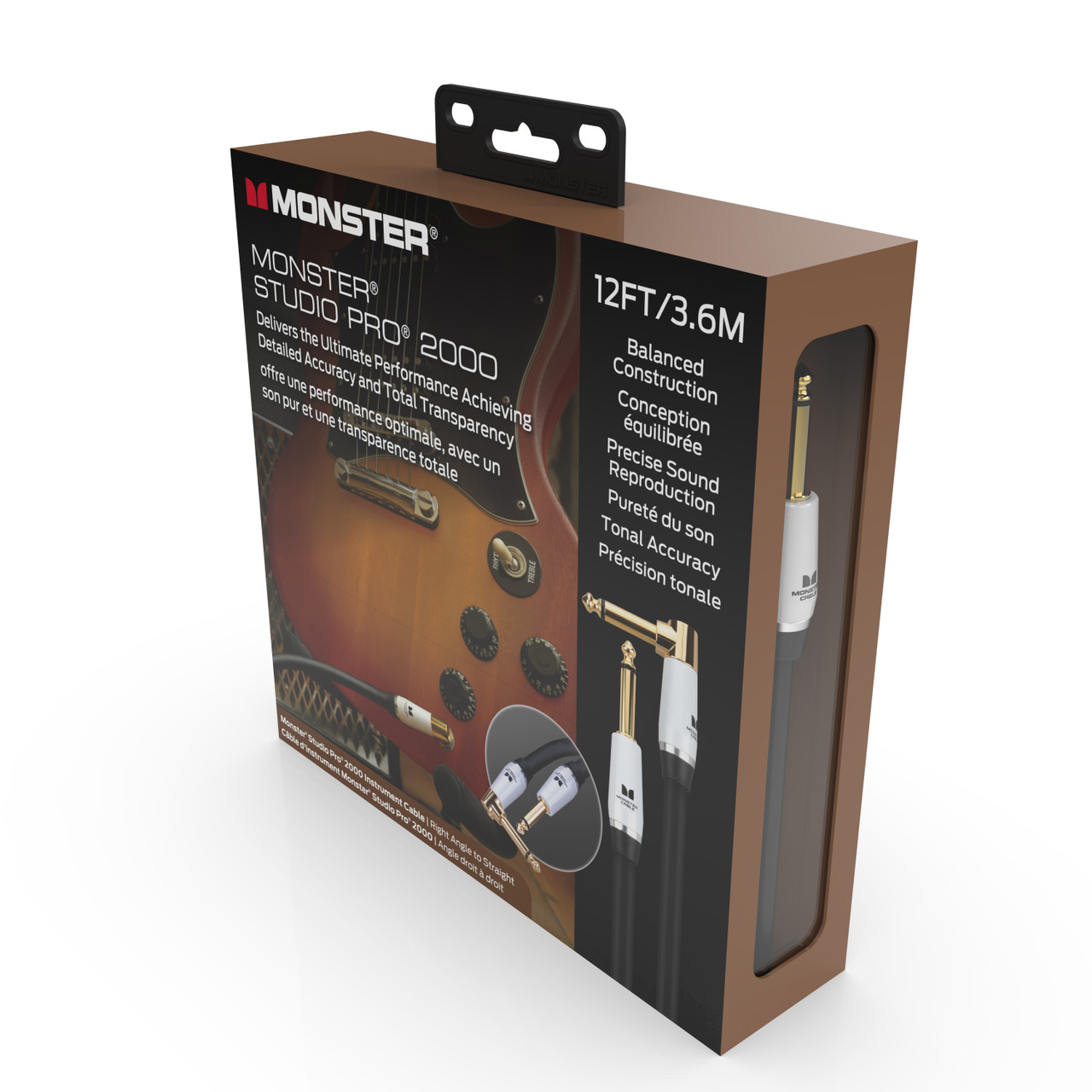 Monster SP2000-I-12AWW Studio Pro 2000 Instrument Cable 12' Right Angle to Straight (SP2000-I-12AWW-U) | Musician Madness