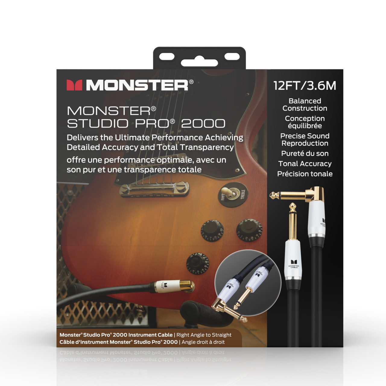 Monster SP2000-I-12AWW Studio Pro 2000 Instrument Cable 12' Right Angle to Straight (SP2000-I-12AWW-U) | Musician Madness