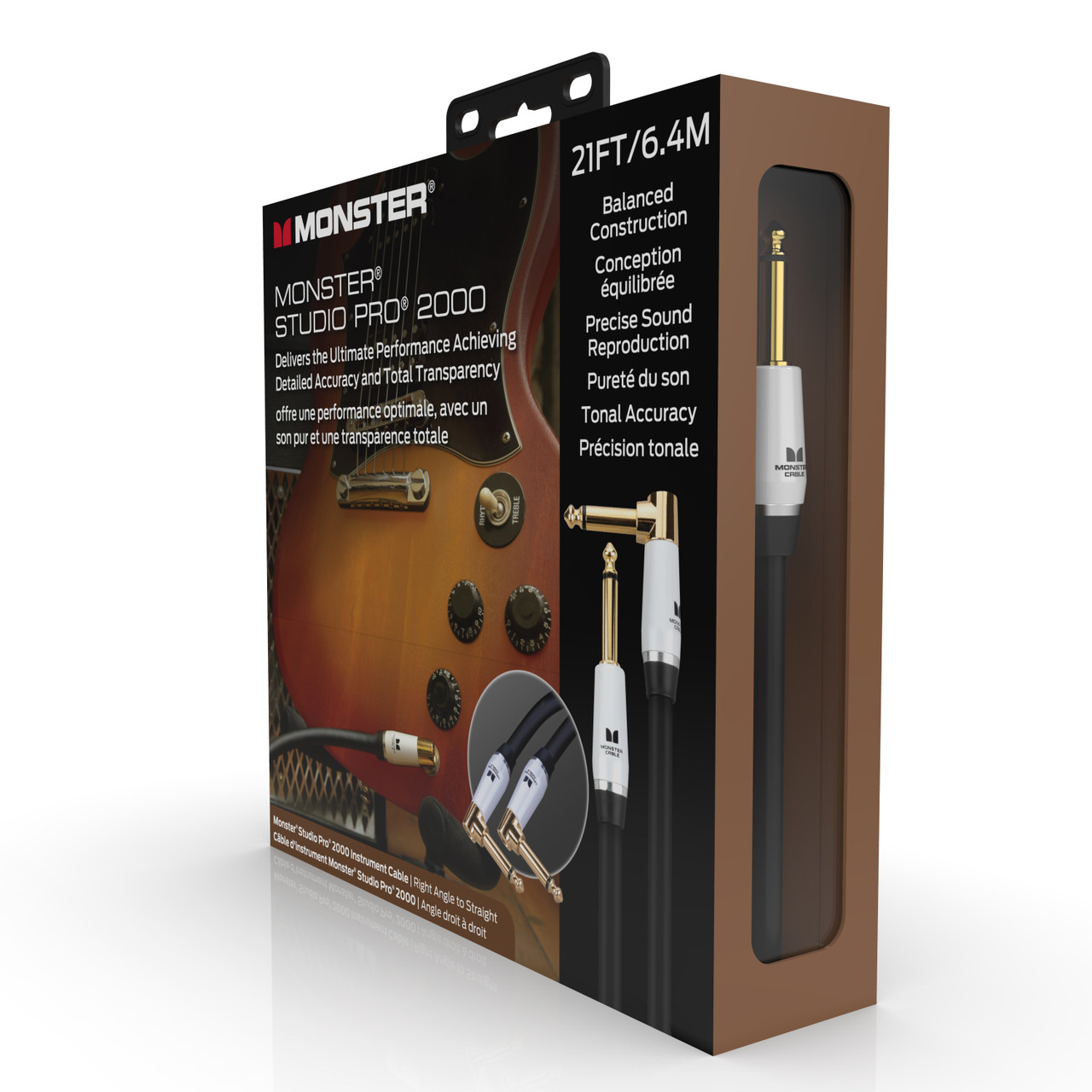 Monster SP2000-I-21AWW Studio Pro 2000 Instrument Cable 21' Right Angle to Straight (SP2000-I-21AWW-U) | Musician Madness